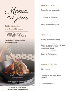Le Manoir de Bellecombe's daily menu board