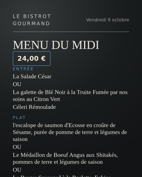 L'ardoise du jour de Le Bistrot Gourmand