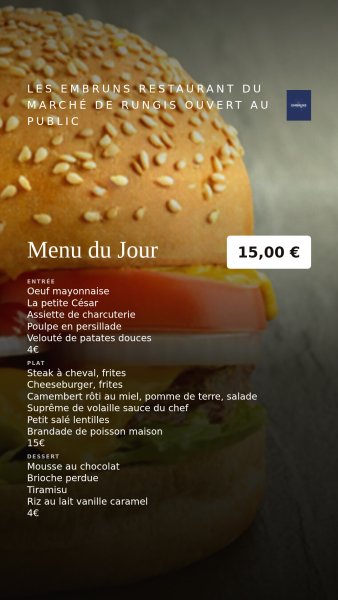 Les Embruns restaurant du Marché de Rungis ouvert au publicの本日の黒板メニュー
