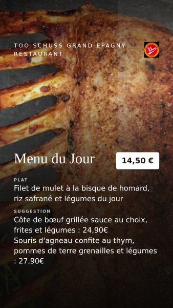 L'ardoise du jour de Too Schuss Grand Epagny restaurant
