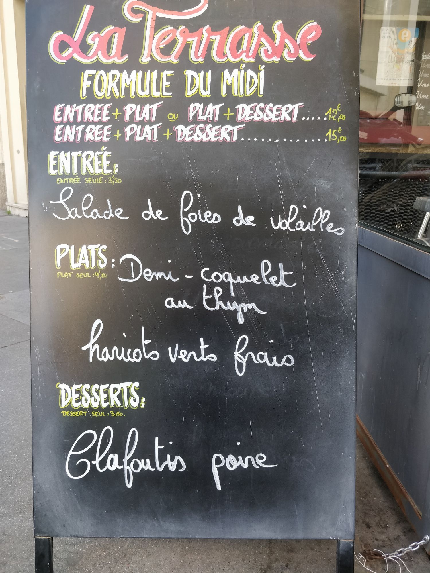 L'ardoise du jour de La terrasse 